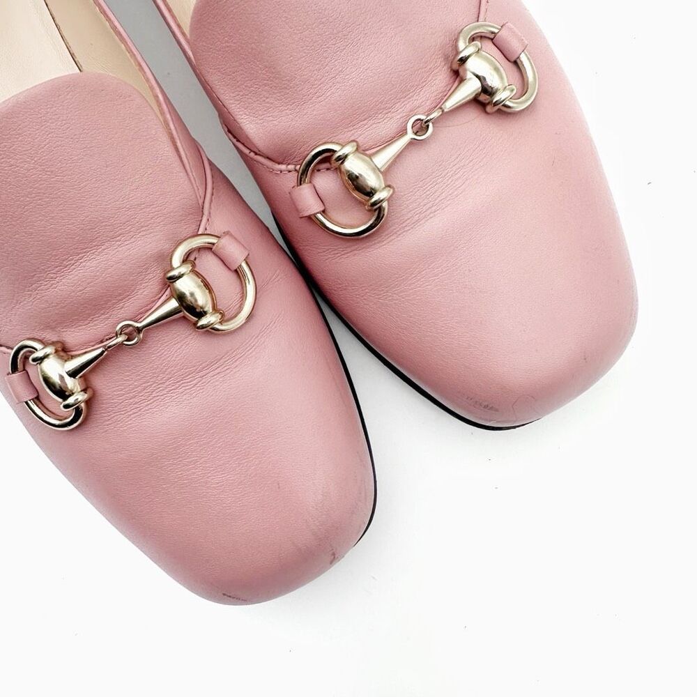 GUCCI Pink Kira Horsebit Square Toe Ballet Flat 37.5 US 7.5 Leather Loafers - Picture 3 of 12